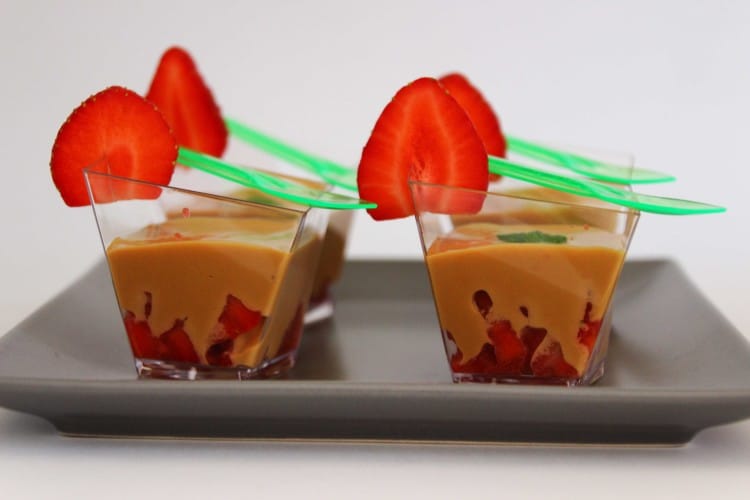 Strawberry-caramel (dulce de leche) dessert shots