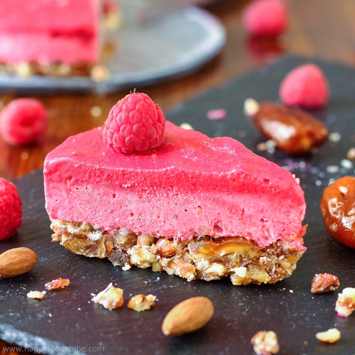 No Bake Raspberry Icebox Cake with Almond & Hazelnut Crust (Video)