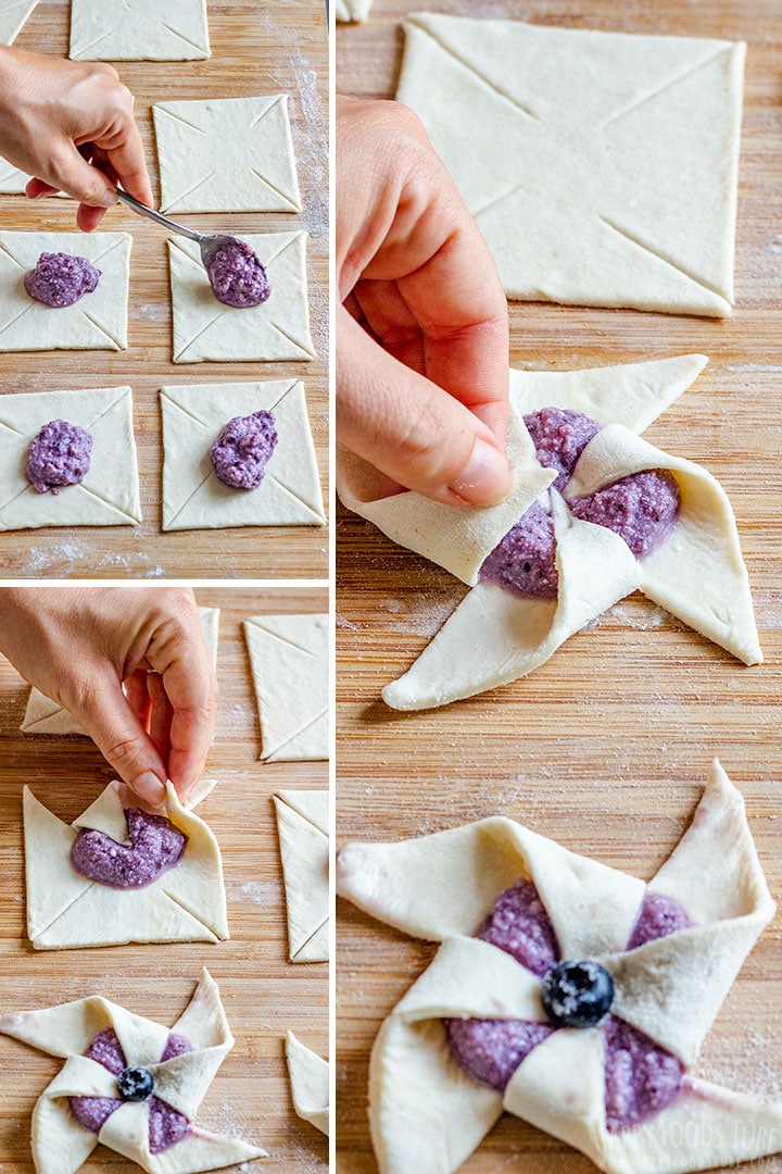 How to make Blueberry Danish Pinwheels Step 1 (How to Fold)