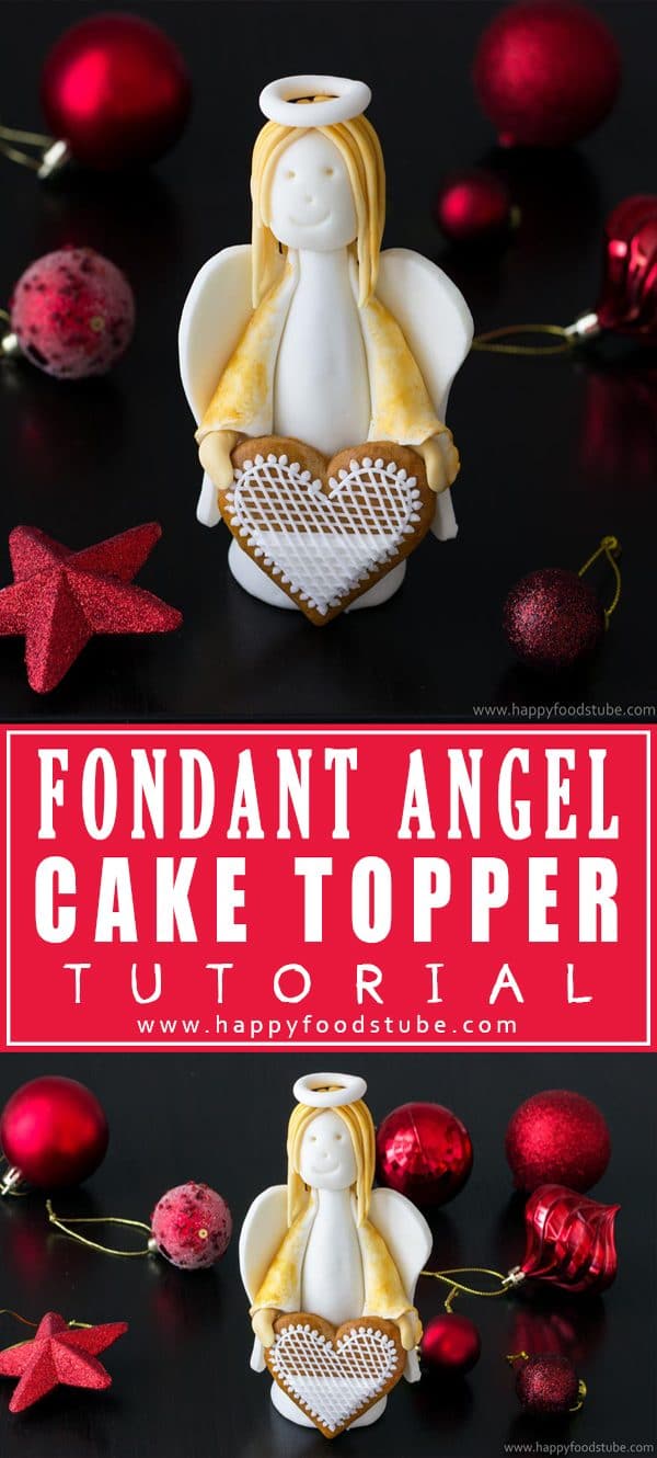Christmas Fondant Angel Cake Topper! Watch this short video for step by step instructions. All you need is fondant & simple tools! | happyfoodstube.com