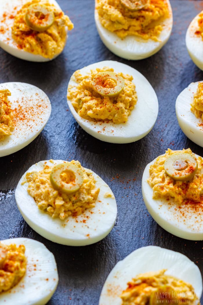 Deviled eggs with olives happy foods tube