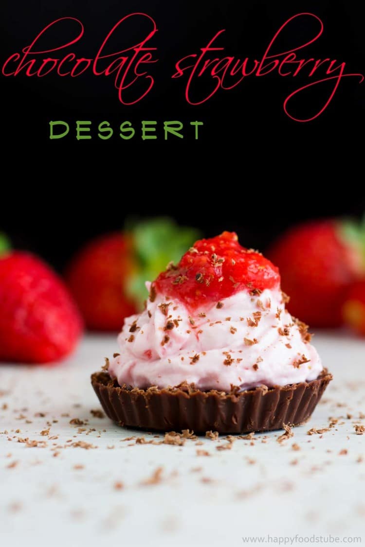 Luxurious chocolate and strawberry mousse dessert.