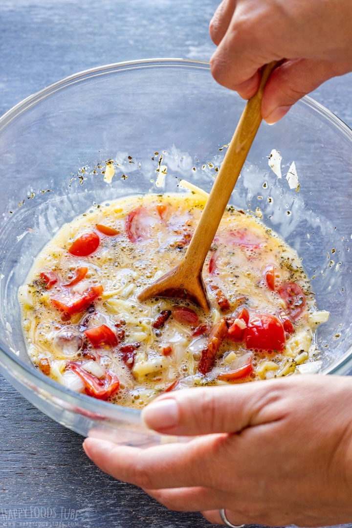 Making Egg Filling Mixture for Breakfast Boat