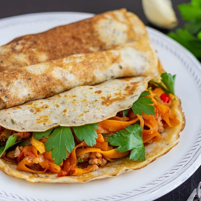 Savory crepes filled with roasted veggies