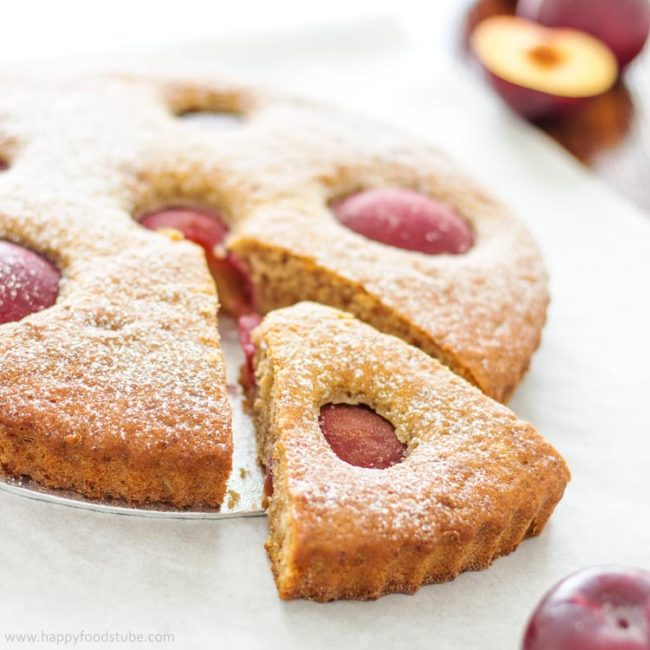 Plum Tart with Ricotta Cheese & Greek Yogurt - easy and light homemade tart recipe, right sweet treat for your afternoon cuppa! | happyfoodstube.com