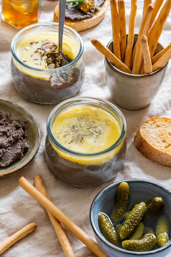 Gourmet style pork liver pate with porcini mushrooms and red wine