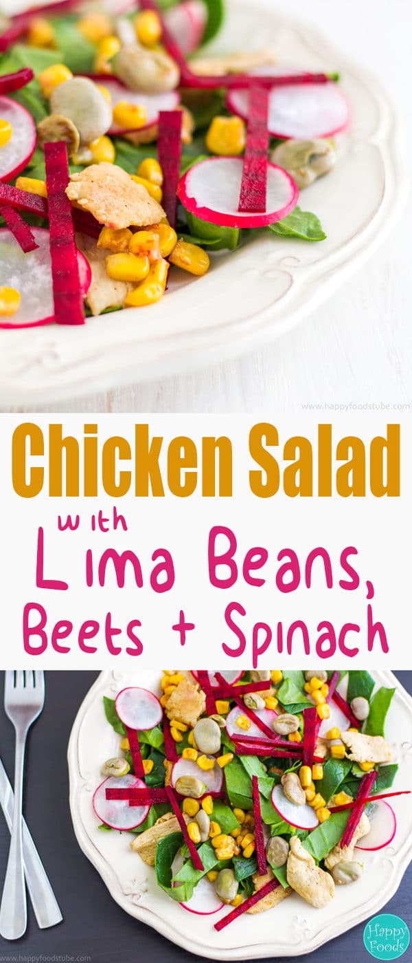 Chicken Salad with Lima Beans, Beets & Spinach - Easy recipe loaded with healthy ingredients. Appetizer packed with vitamins, fibre, minerals, antioxidants and protein ♡ | happyfoodstube.com