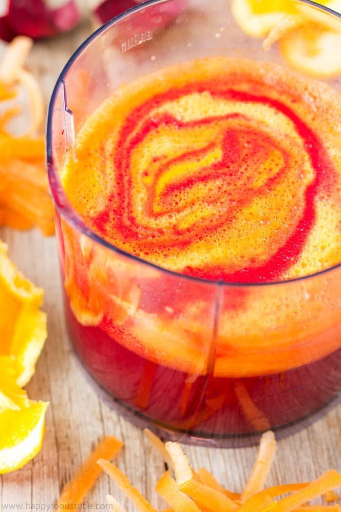 Colorful beet, carrot and orange juice.