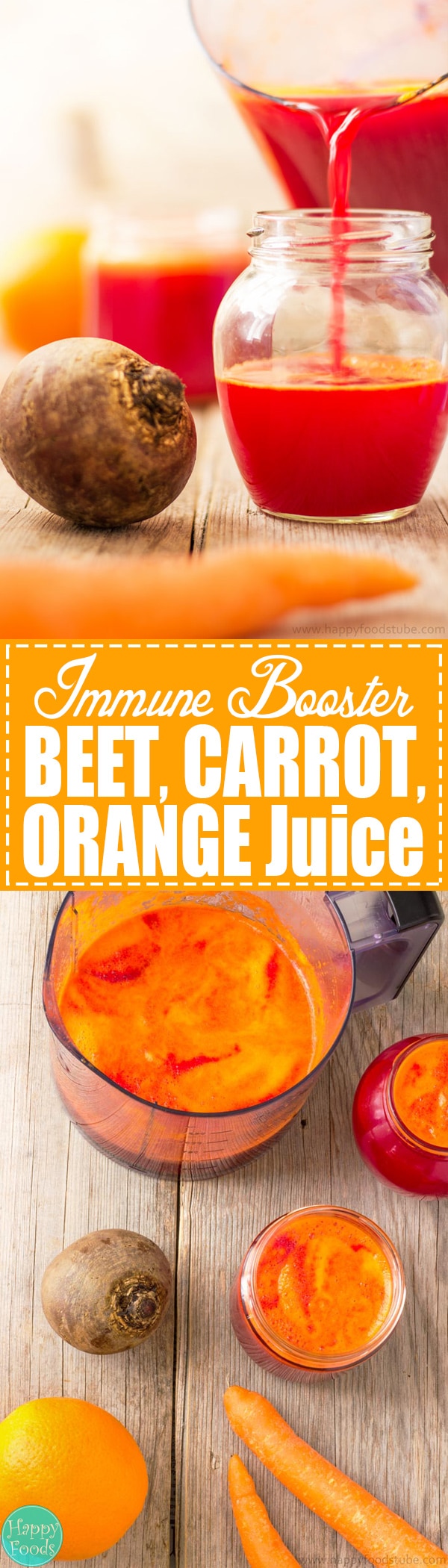 Immune Booster Beet, Carrot & Orange Juice - Fresh fruit and vegetable juices are perfect for boosting your body with nutrients! Detox your liver and help you to stay healthy! Best cleanse juice recipe | happyfoodstube.com