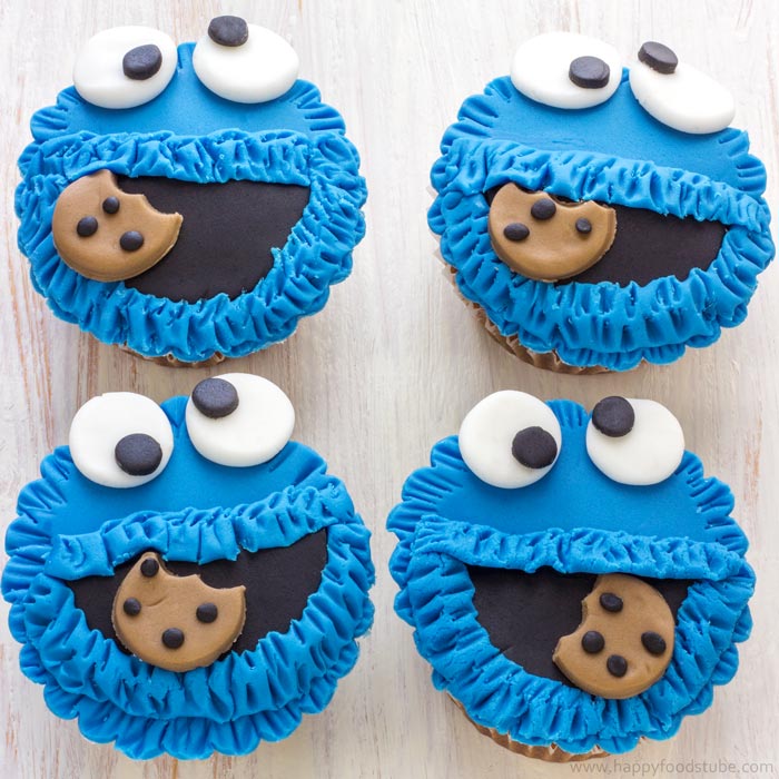 These Cookie Monster Fondant Cupcake Toppers are easy to make and are perfect for any Sesame Street party or Cookie Monster lovers! | happyfoodstube.com