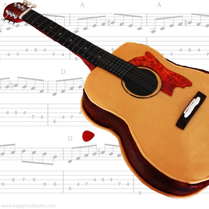 How to make an Acoustic Guitar Fondant Cake | happyfoodstube.com