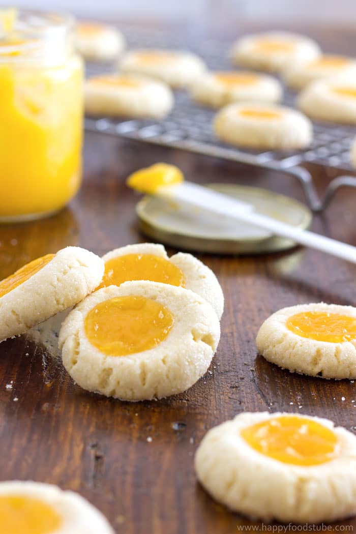 Homemade lemon curd thumbprint cookies.