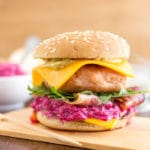 Best Chicken Cheeseburger with Beet Mayo Recipe | happyfoodstube.com