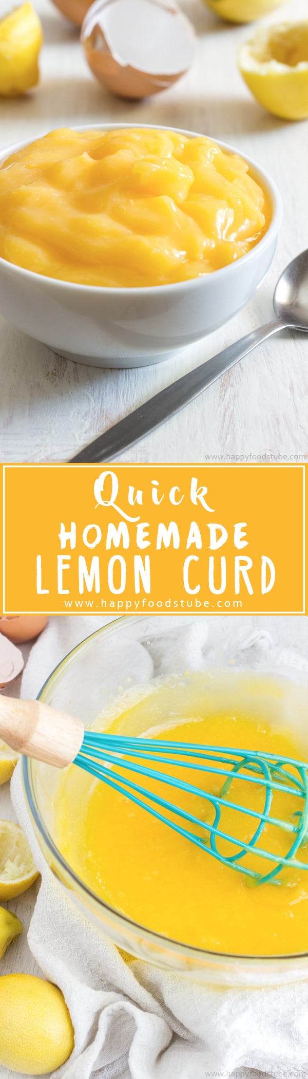 How to make Homemade Lemon Curd. Its great in desserts! Follow this easy & fast recipe to get creamy, sweet & sour perfection! Only 4 ingredients and its ready in less than 15 minutes. | happyfoodstube.com