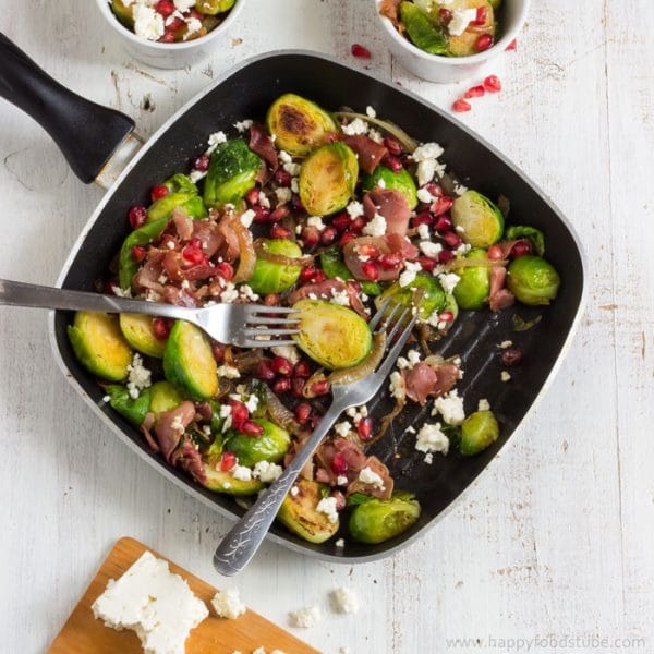 Pan Roasted Brussels Sprouts Salad with Prosciutto | happyfoodstube.com