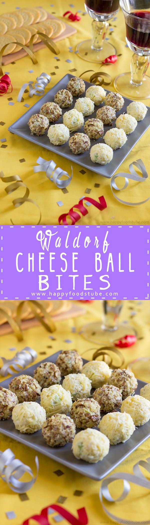 Impress your guests with these Waldorf cheese ball bites. A simple party snack idea that only takes 15 minutes to prepare and tastes like Waldorf salad! Only 5 ingredients | happyfoodstube.com