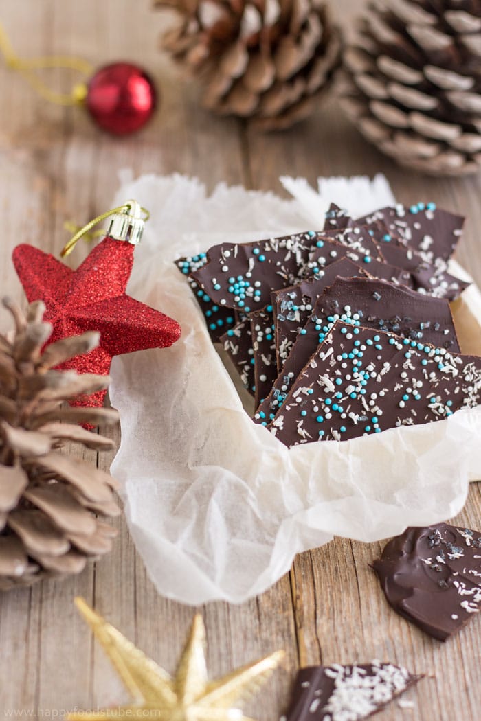 Christmas Chocolate Bark with Coconut in the Gift Box