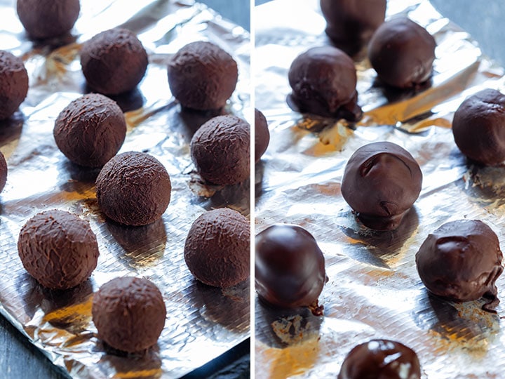 Showing how to make chocolate truffles at home