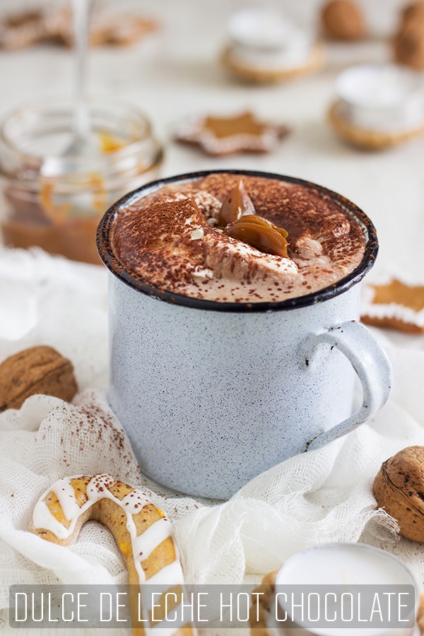 Homemade creamy hot chocolate with dulce de leche