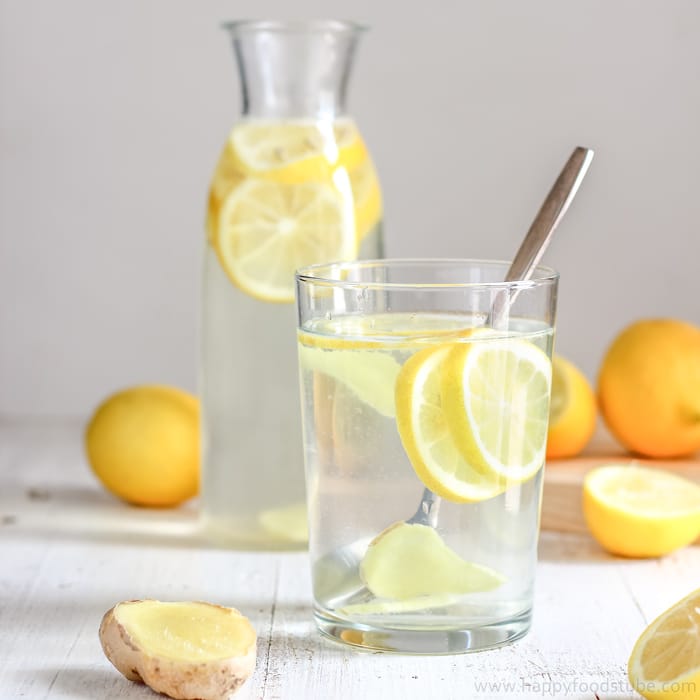 Body Cleansing Lemon Ginger Water | happyfoodstube.com