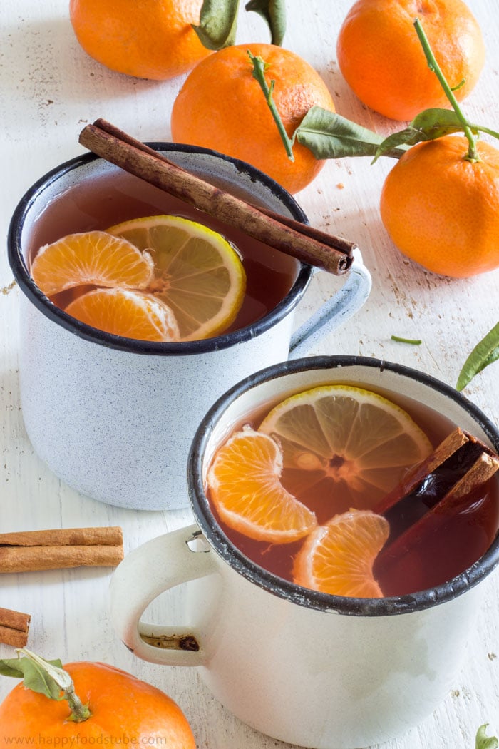 Mulled Mixed Fruit Cider with Mandarins. Perfect drink for cold days! | happyfoodstube.com