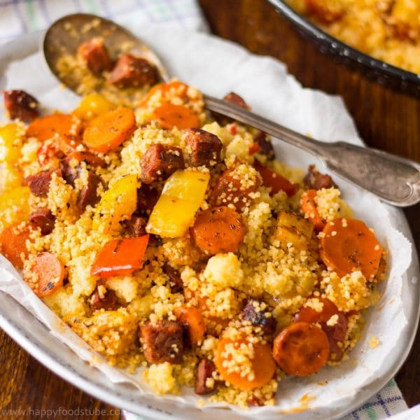 Roasted Vegetable Couscous with Chorizo