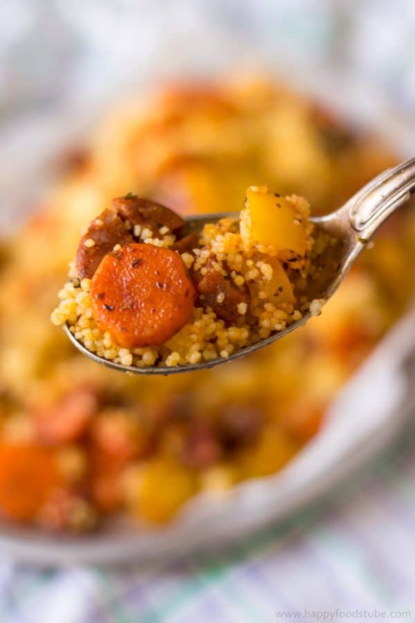 Roasted Vegetable Couscous with Chorizo Ready under 30 minutes