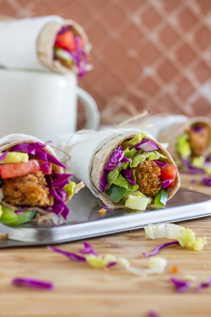 Whole Wheat Crispy Popcorn Chicken Wrap Recipe. Ready to go in just 30-minutes.
