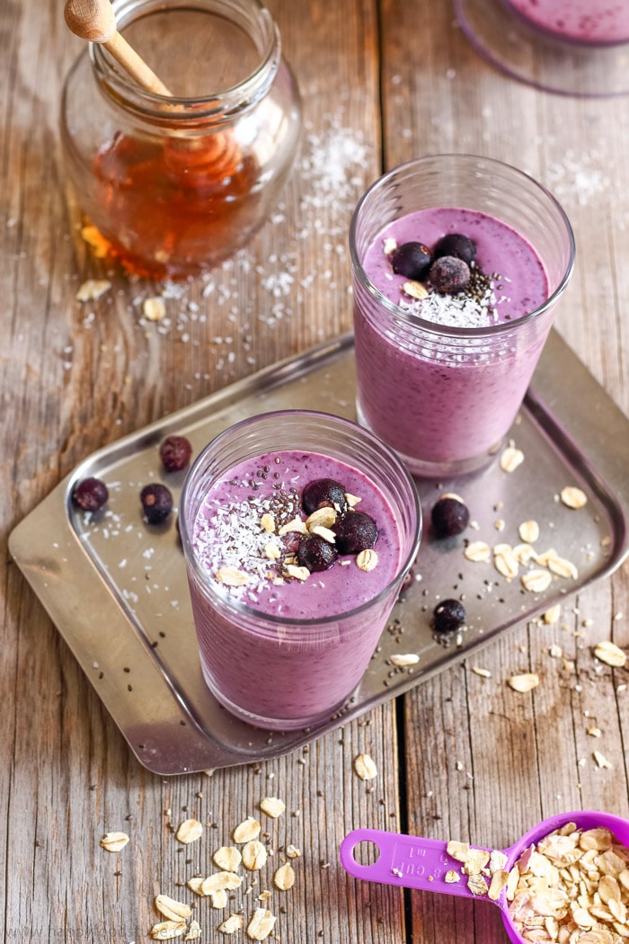 Blueberry Coconut Milk Smoothie with Oats Photo
