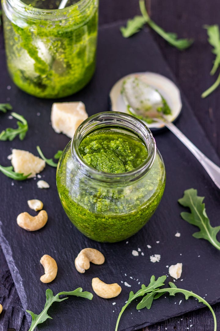 Homemade pesto with arugula and cashew nuts