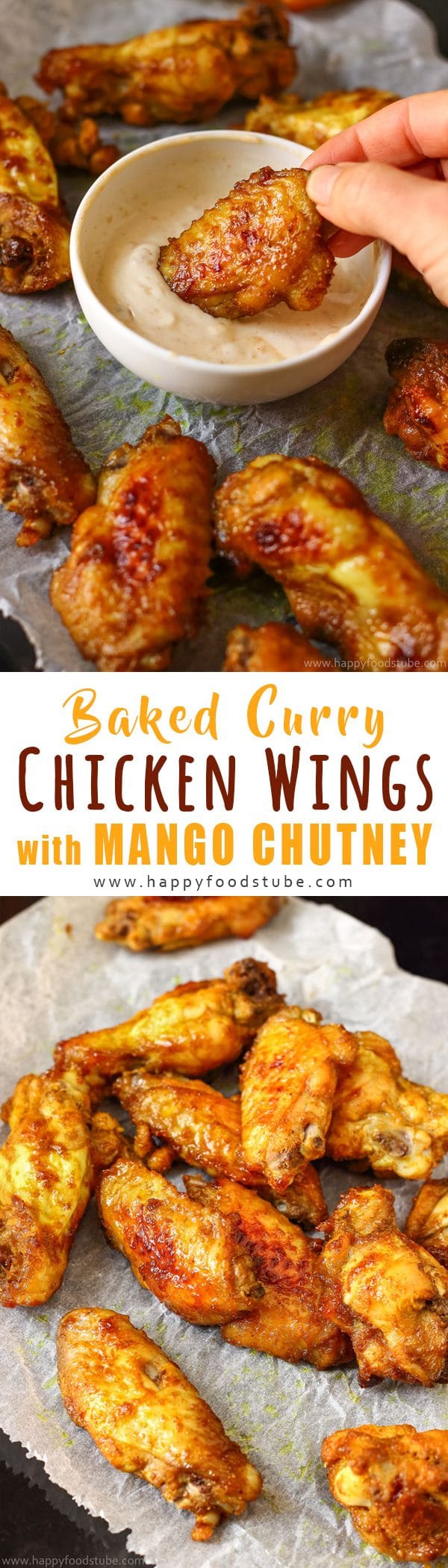Baked Curry Chicken Wings with Mango Chutney (Video) HappyFoods Tube