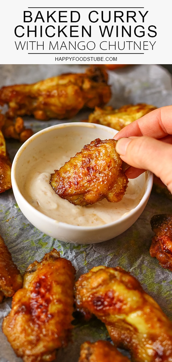 Baked Curry Chicken Wings with Mango Chutney