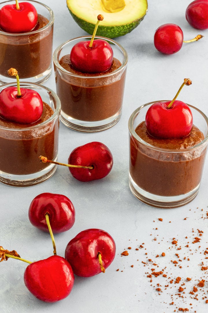 Avocado chocolate mousse with cherries