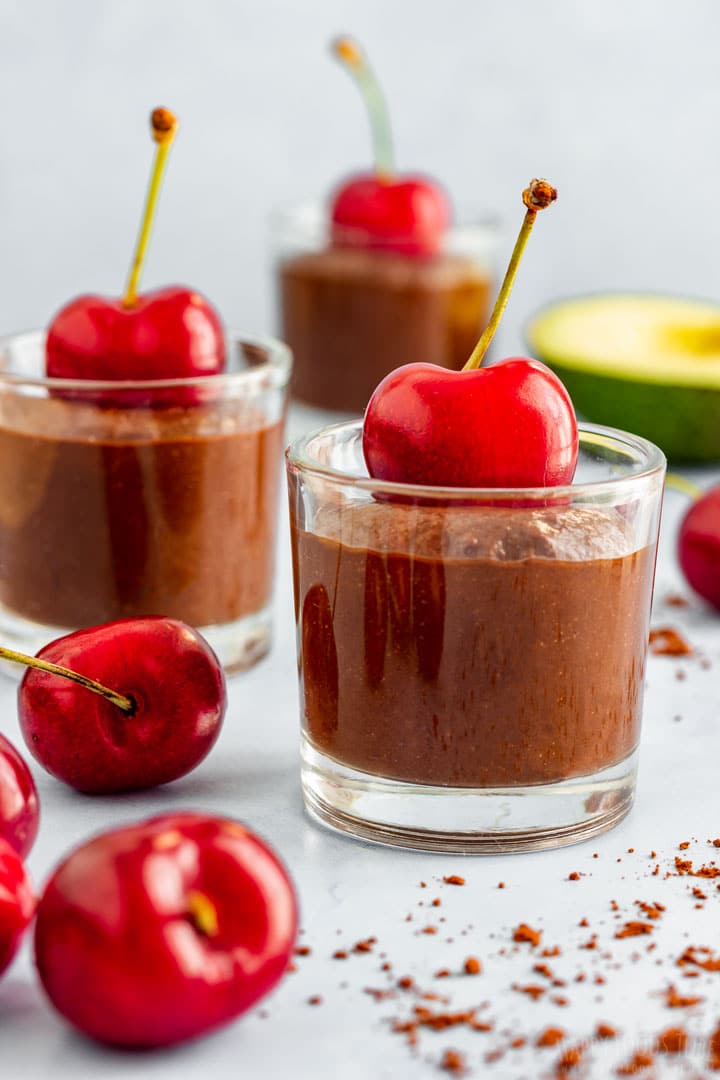 Small size glasses with avocado chocolate mousse