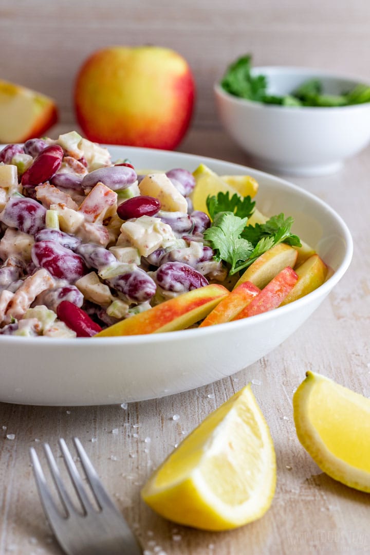 Bowl of kidney bean salad with apples