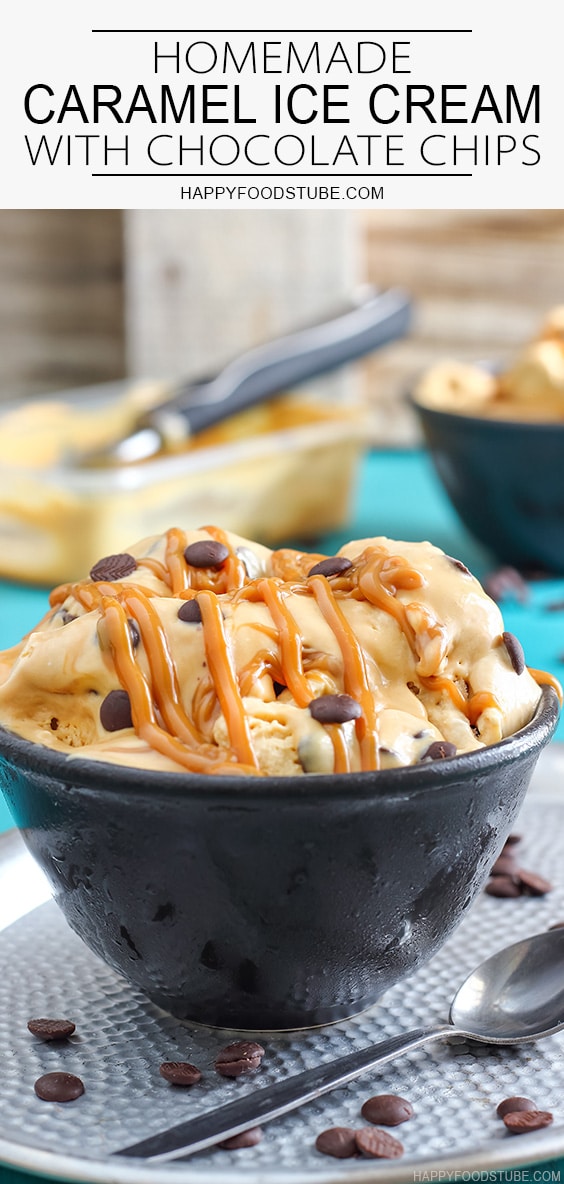 Homemade Caramel Ice Cream with Chocolate Chips Happy Homemade Caramel Ice Cream with Chocolate Chips Happy