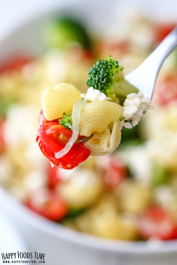 Broccoli Tomato Pasta Salad Bite Closeup Picture