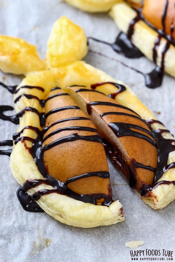 Nutella Stuffed Baked Pears in Puff Pastry Closeup Picture