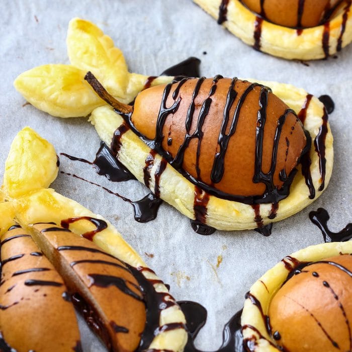 Nutella Stuffed Baked Pears in Puff Pastry Image