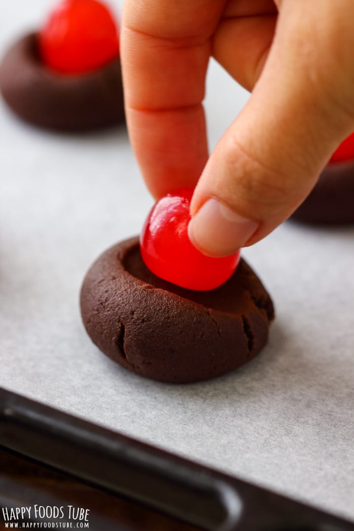 Chocolate Cherry Thumbprint Cookies Closeup Picture