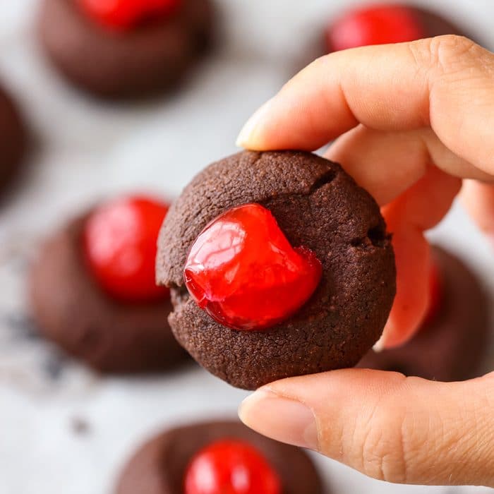 Chocolate Cherry Thumbprint Cookies