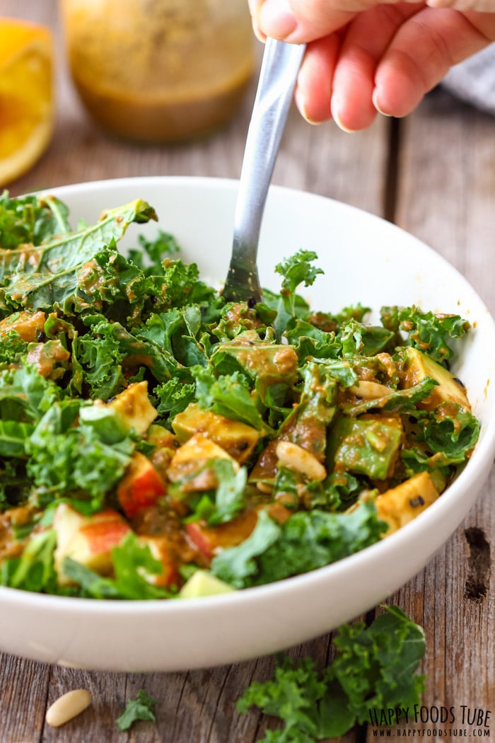 Fresh Kale Salad with Dressing Closeup Picture