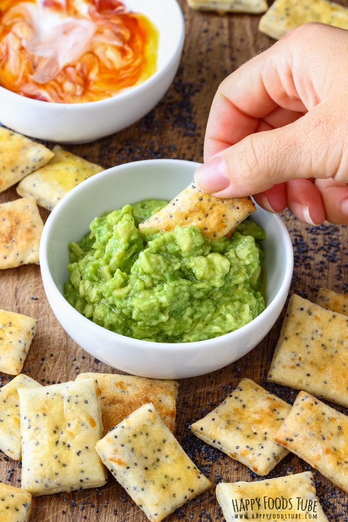 Homemade Poppy Seed Crackers with Avocado Dip