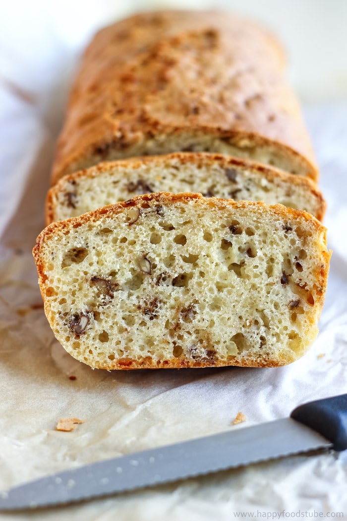 Sliced Cottage Cheese Bread with Walnuts Image