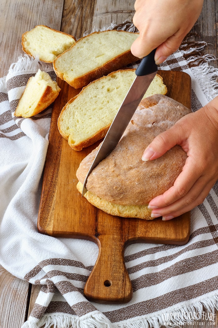 Sliced potato bread on the wooden table