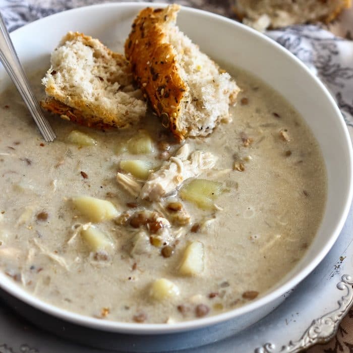 Homemade Instant Pot Chicken Lentil Soup made from scratch