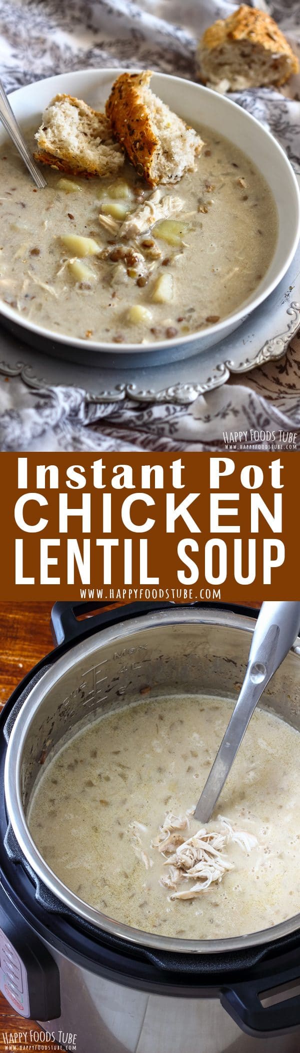 Instant Pot Chicken Lentil Soup Pinterest Collage