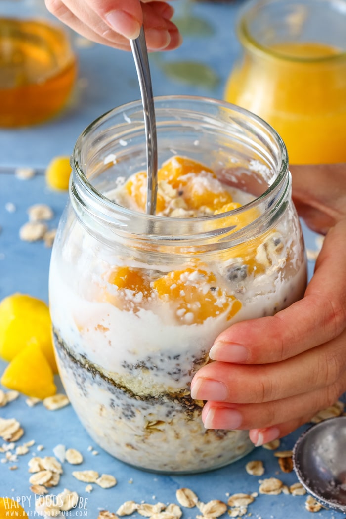 Homemade healthy breakfast Coconut Mango Overnight Oats