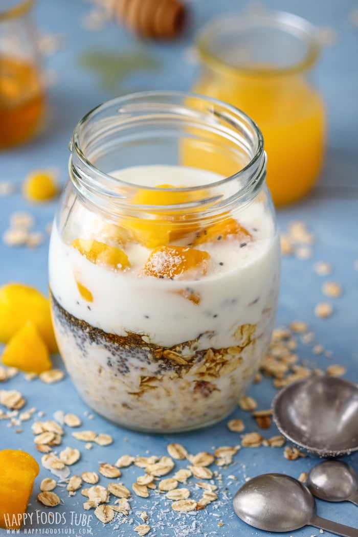 Coconut Mango Overnight Oats in a jar