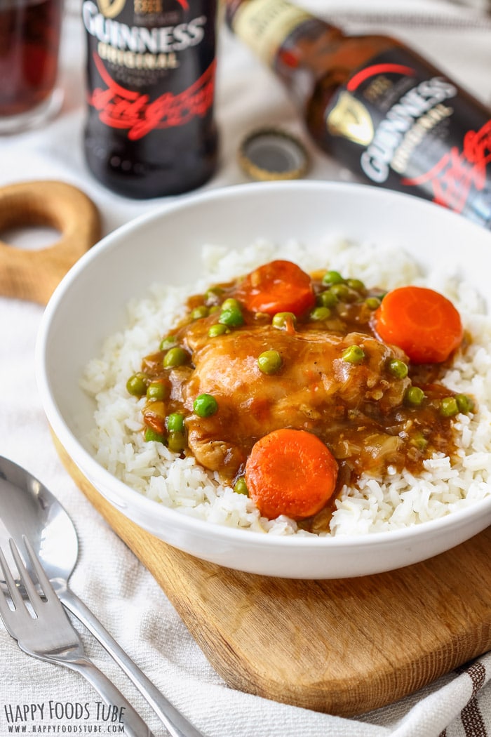 Instant Pot Guinness Chicken Thighs served with rice